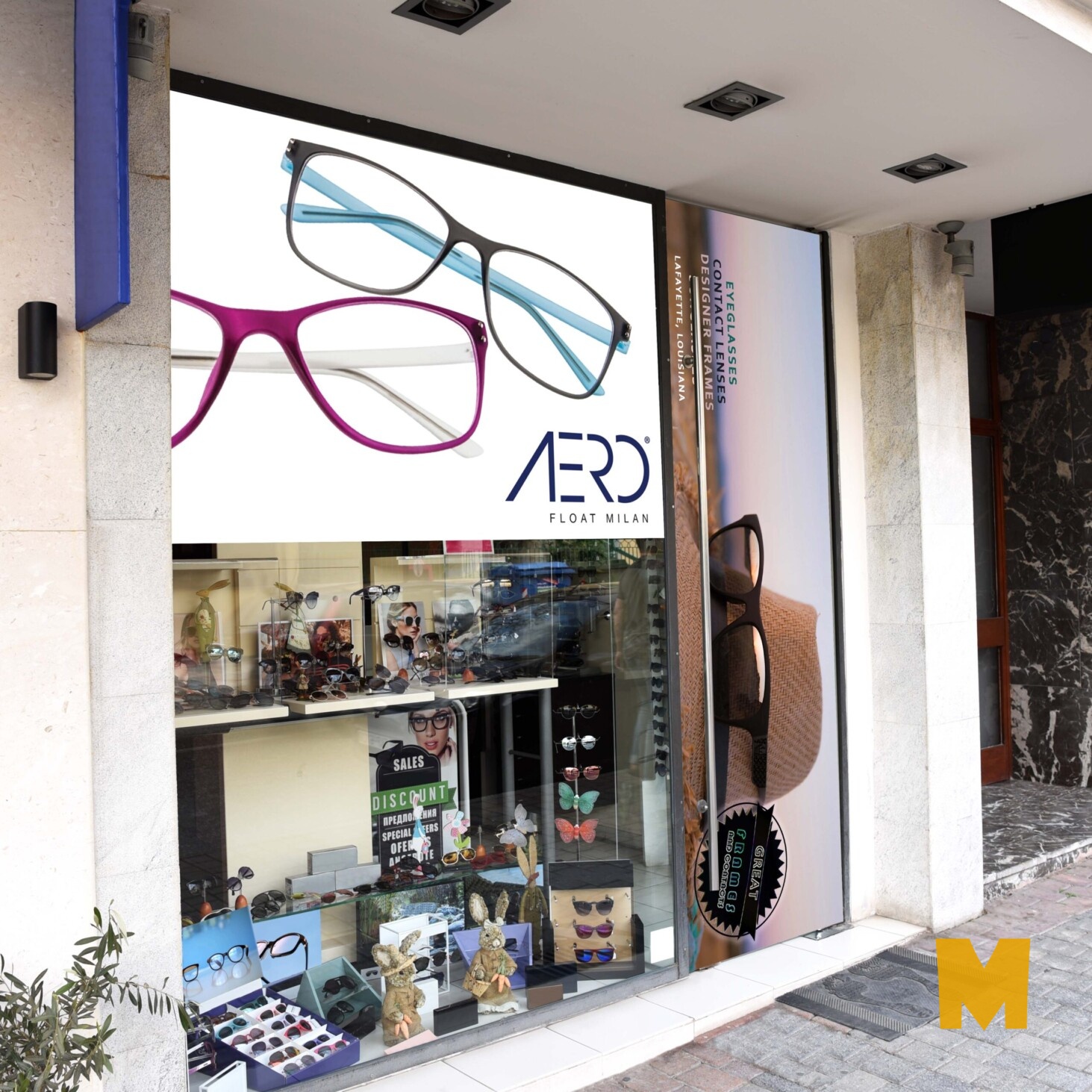 Free Eyeglasses Storefront PSD Mockup